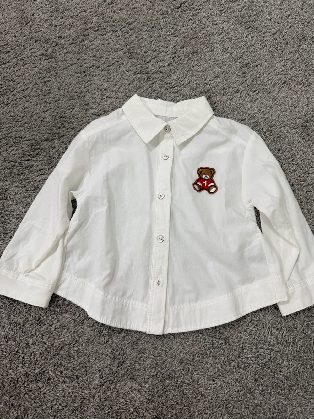 Zara White Button-Down Shirt with Teddy Patch
